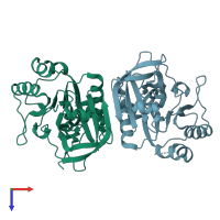 PDB entry 4f7d coloured by chain, top view.