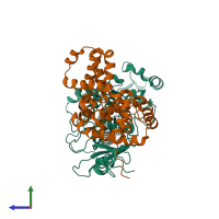 PDB entry 4f7n coloured by chain, side view.