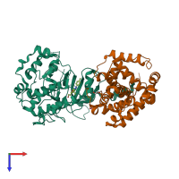 PDB entry 4f7n coloured by chain, top view.