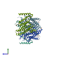 PDB entry 4f7r coloured by chain, side view.