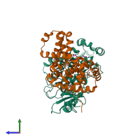 PDB entry 4f7s coloured by chain, side view.