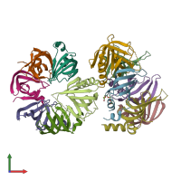 PDB entry 4f7u coloured by chain, front view.