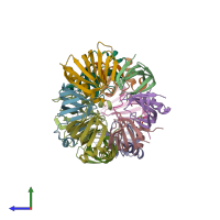 PDB entry 4f7u coloured by chain, side view.