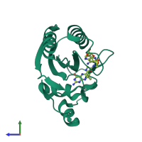 PDB entry 4f7v coloured by chain, side view.