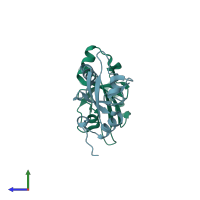 PDB entry 4f8k coloured by chain, side view.