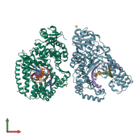 PDB entry 4f8r coloured by chain, front view.