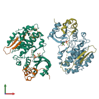 PDB entry 4f9a coloured by chain, front view.