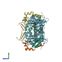 PDB entry 4f9a coloured by chain, side view.