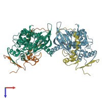 PDB entry 4f9a coloured by chain, top view.