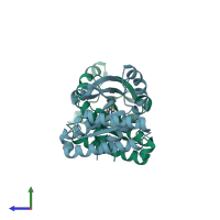 PDB entry 4f9g coloured by chain, side view.