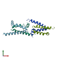 PDB entry 4f9k coloured by chain, front view.