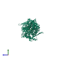 Monomeric assembly 1 of PDB entry 4f9o coloured by chemically distinct molecules, side view.