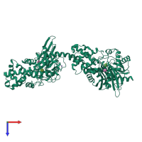 Monomeric assembly 1 of PDB entry 4f9o coloured by chemically distinct molecules, top view.