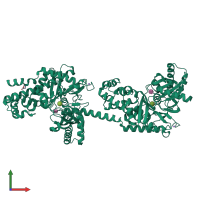 Monomeric assembly 2 of PDB entry 4f9o coloured by chemically distinct molecules, front view.