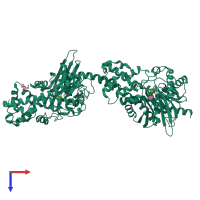 Monomeric assembly 2 of PDB entry 4f9o coloured by chemically distinct molecules, top view.