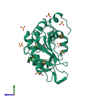 PDB entry 4f9t coloured by chain, side view.