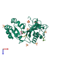 PDB entry 4f9t coloured by chain, top view.