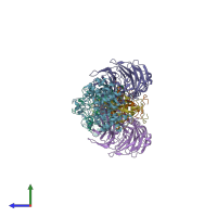 PDB entry 4fa5 coloured by chain, side view.