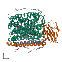 PDB entry 4faa coloured by chain, front view.