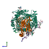 PDB entry 4faa coloured by chain, side view.