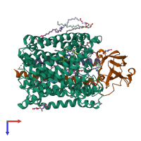 PDB entry 4faa coloured by chain, top view.