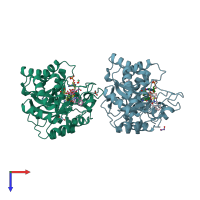 PDB entry 4fam coloured by chain, top view.