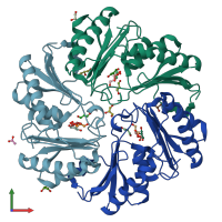 PDB entry 4fay coloured by chain, front view.