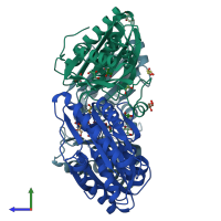 PDB entry 4fay coloured by chain, side view.