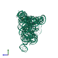 PDB entry 4fb0 coloured by chain, side view.