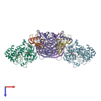 PDB entry 4fb1 coloured by chain, top view.