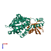 PDB entry 4fbj coloured by chain, top view.