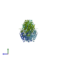 PDB entry 4fbl coloured by chain, side view.