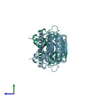 PDB entry 4fbm coloured by chain, side view.