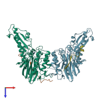 PDB entry 4fbw coloured by chain, top view.