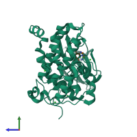 PDB entry 4fbx coloured by chain, side view.