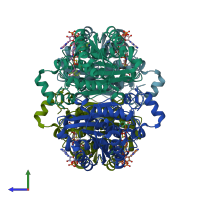 PDB entry 4fc6 coloured by chain, side view.