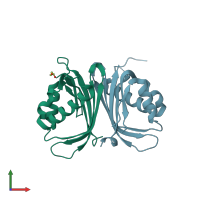 PDB entry 4fcj coloured by chain, front view.