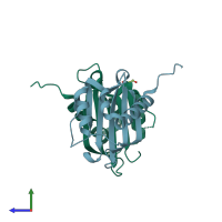 PDB entry 4fcj coloured by chain, side view.