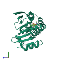 PDB entry 4fcr coloured by chain, side view.