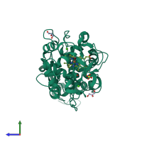 PDB entry 4fcs coloured by chain, side view.