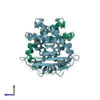 PDB entry 4fcz coloured by chain, side view.