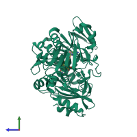 PDB entry 4fdc coloured by chain, side view.
