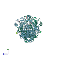 PDB entry 4fdi coloured by chain, side view.