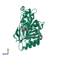 PDB entry 4fdo coloured by chain, side view.