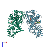 PDB entry 4fdu coloured by chain, top view.