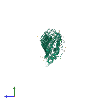 PDB entry 4fdw coloured by chain, side view.