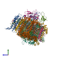 PDB entry 4fe1 coloured by chain, side view.