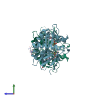 PDB entry 4fe2 coloured by chain, side view.