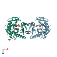 PDB entry 4fe2 coloured by chain, top view.