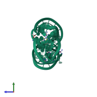 PDB entry 4fe5 coloured by chain, side view.